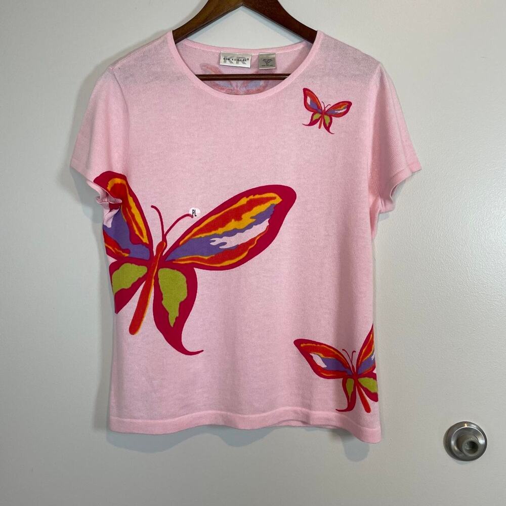 NWOT Pink Butterflies Knit Kim Rodger’s Petite Large Shirt